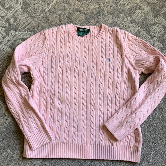Talbots Sweaters - Ralph Lauren pink cotton cable crew neck sweater